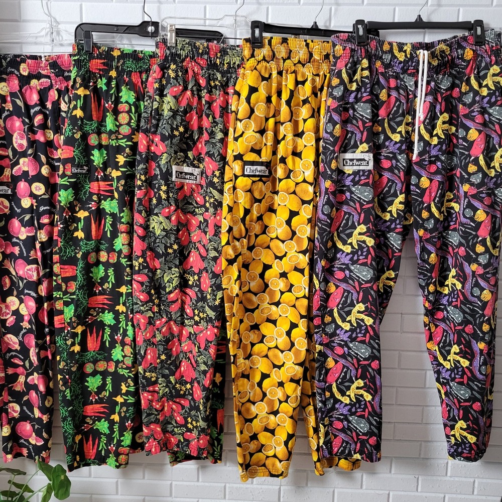 VTG 90s Chefwear Pants M Multicolor Fruit Veggie Cotton Twill Lot of 5 Unisex